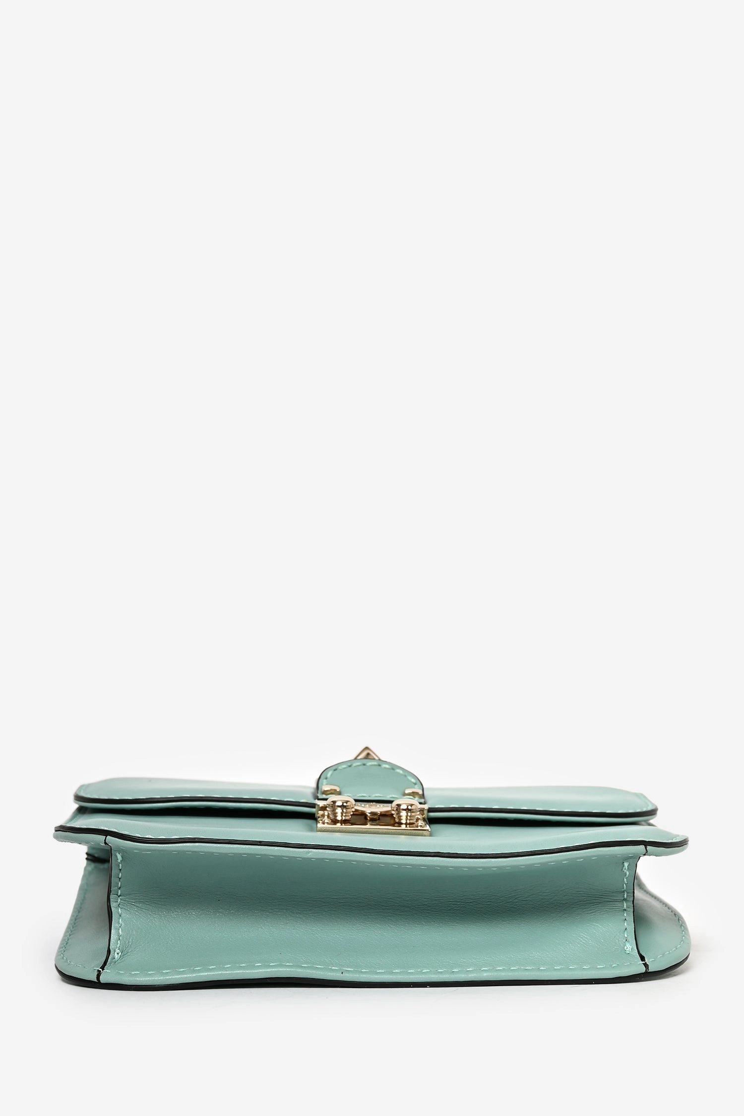 Valentino Teal Blue Leather Small Rockstud Glam Lock Shoulder Bag