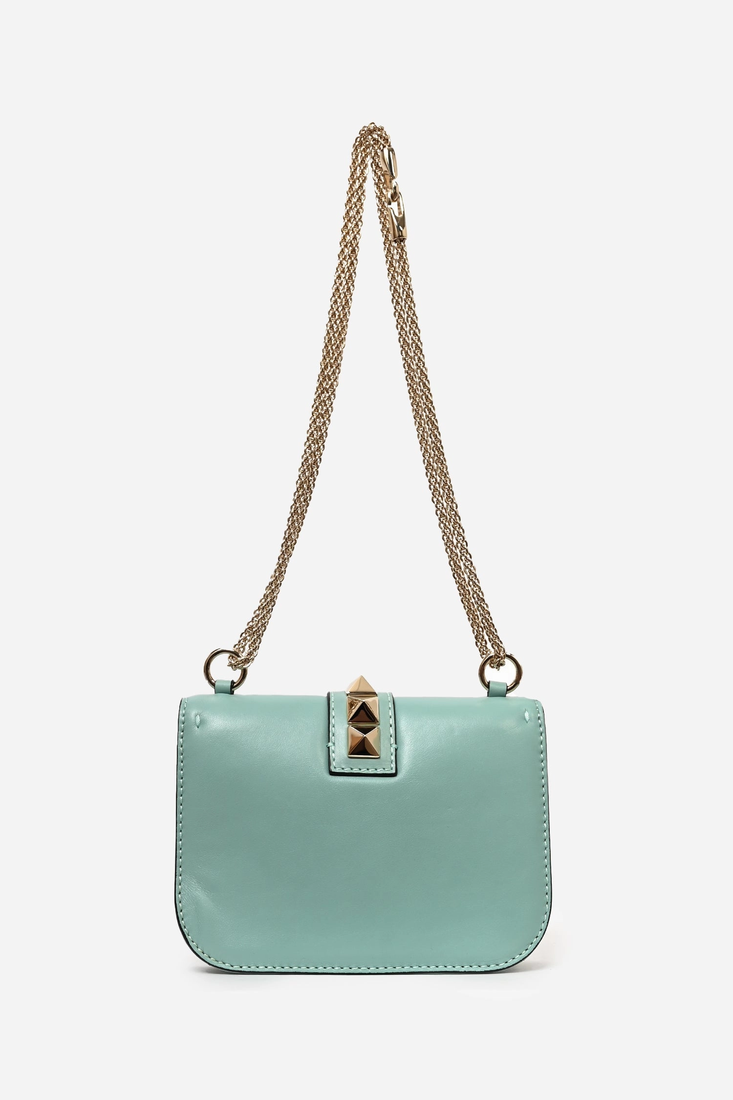 Valentino Teal Blue Leather Small Rockstud Glam Lock Shoulder Bag
