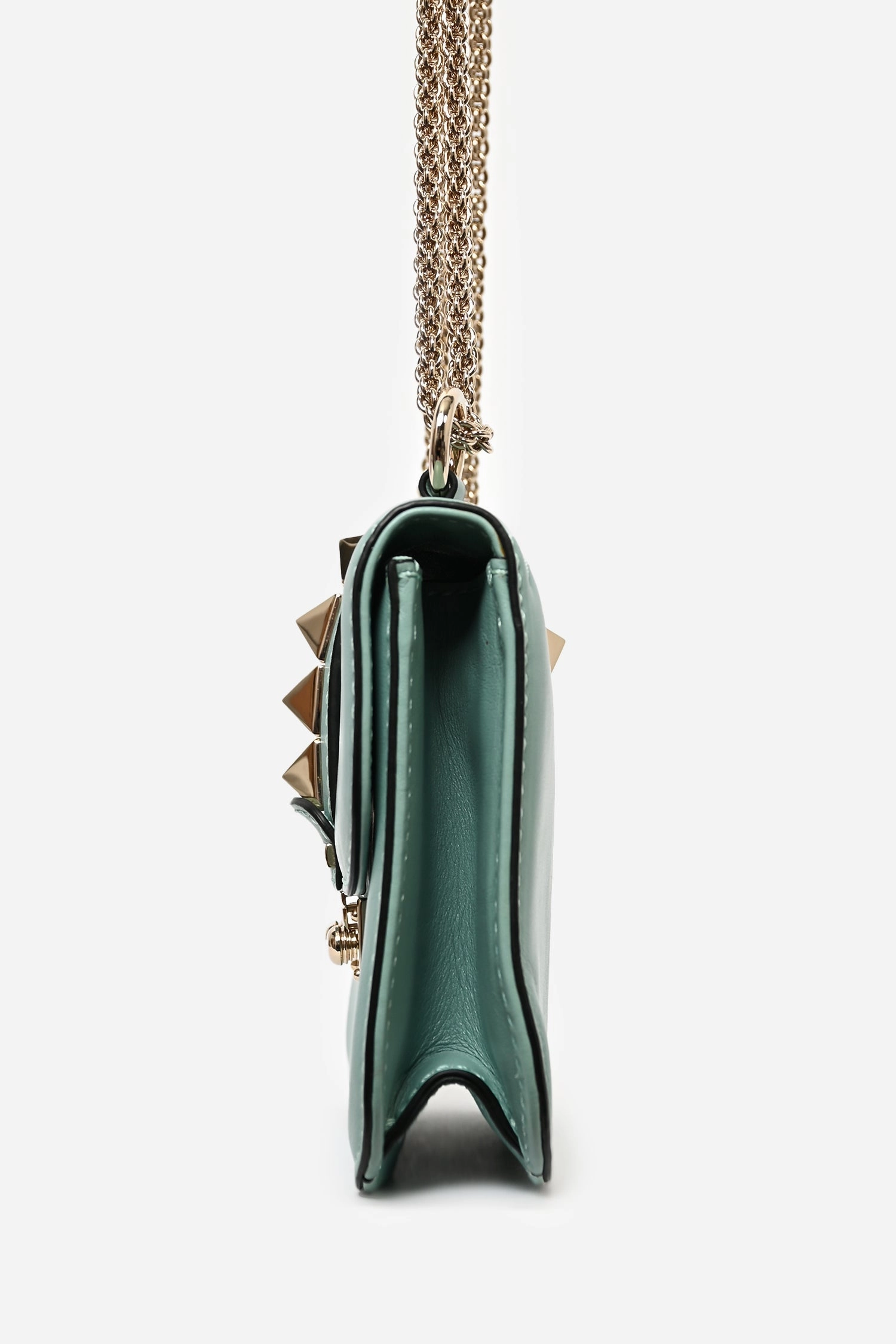 Valentino Teal Blue Leather Small Rockstud Glam Lock Shoulder Bag