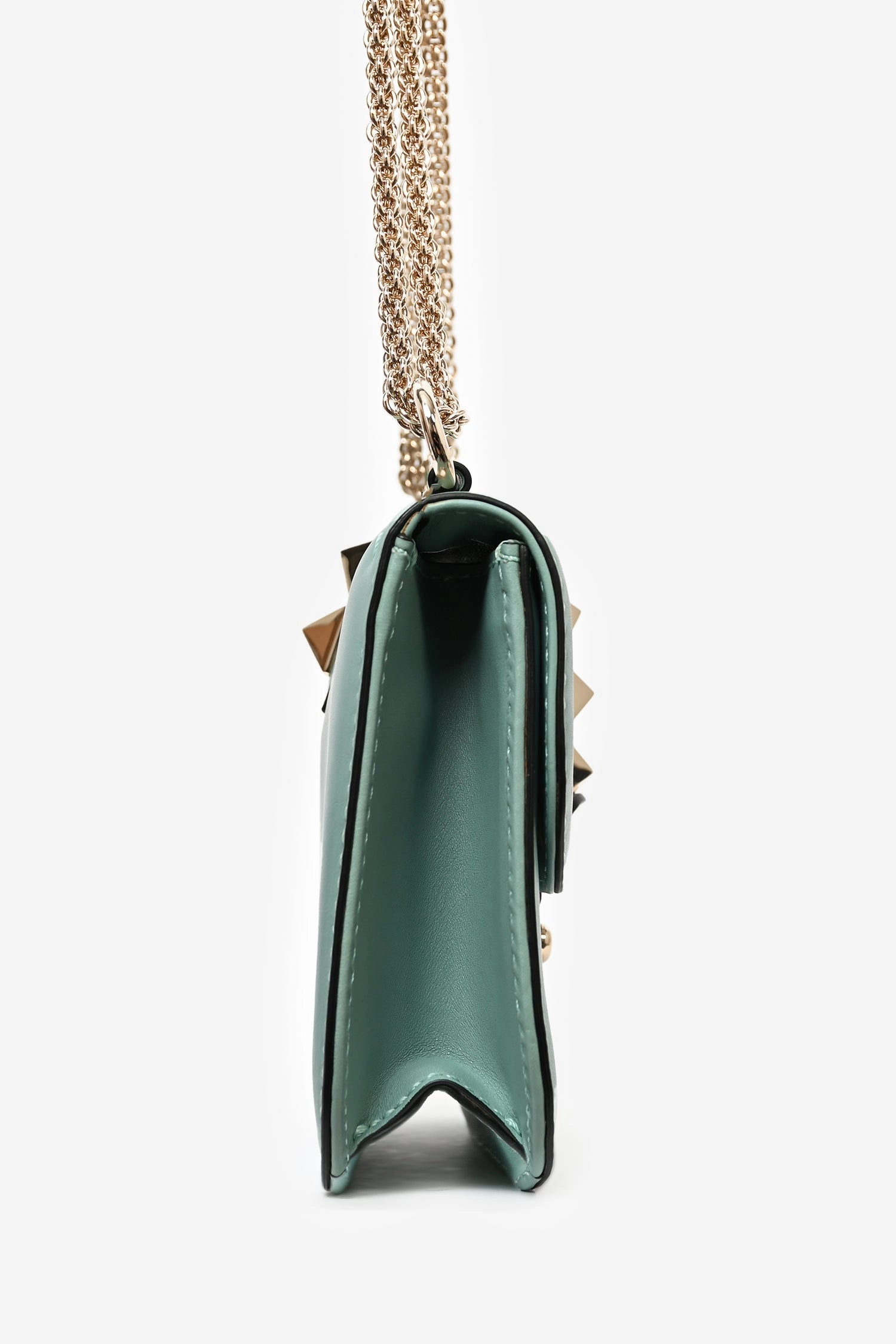 Valentino Teal Blue Leather Small Rockstud Glam Lock Shoulder Bag