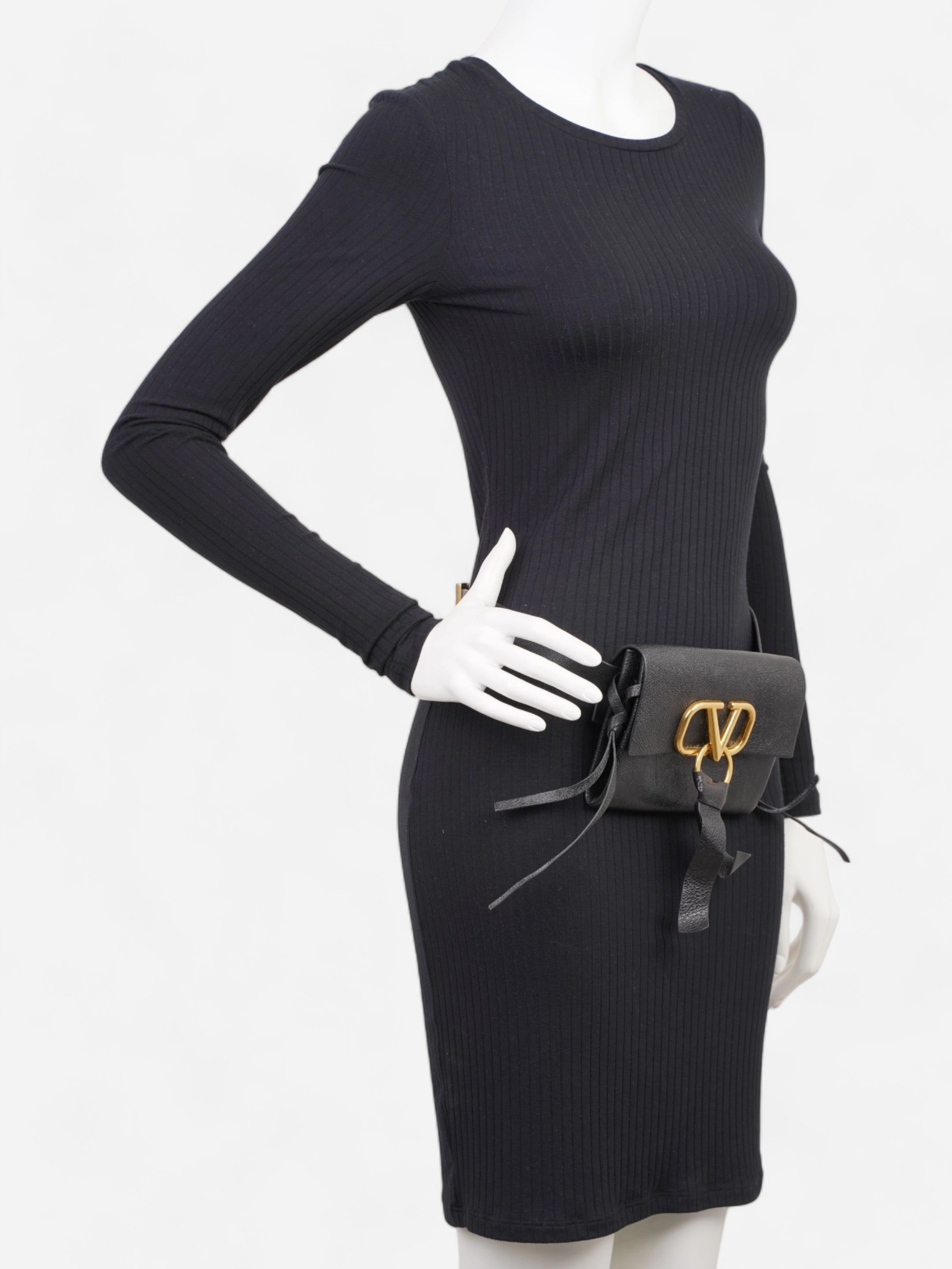 Valentino VRING Crossbody Bag Black Leather