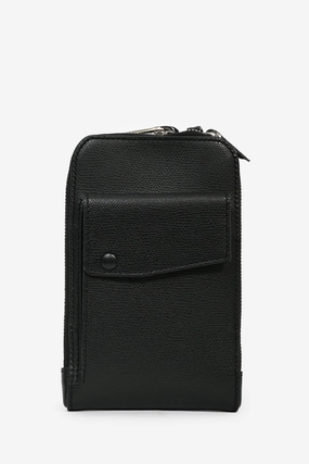 Valextra Black Leather Crossbody Phone Case