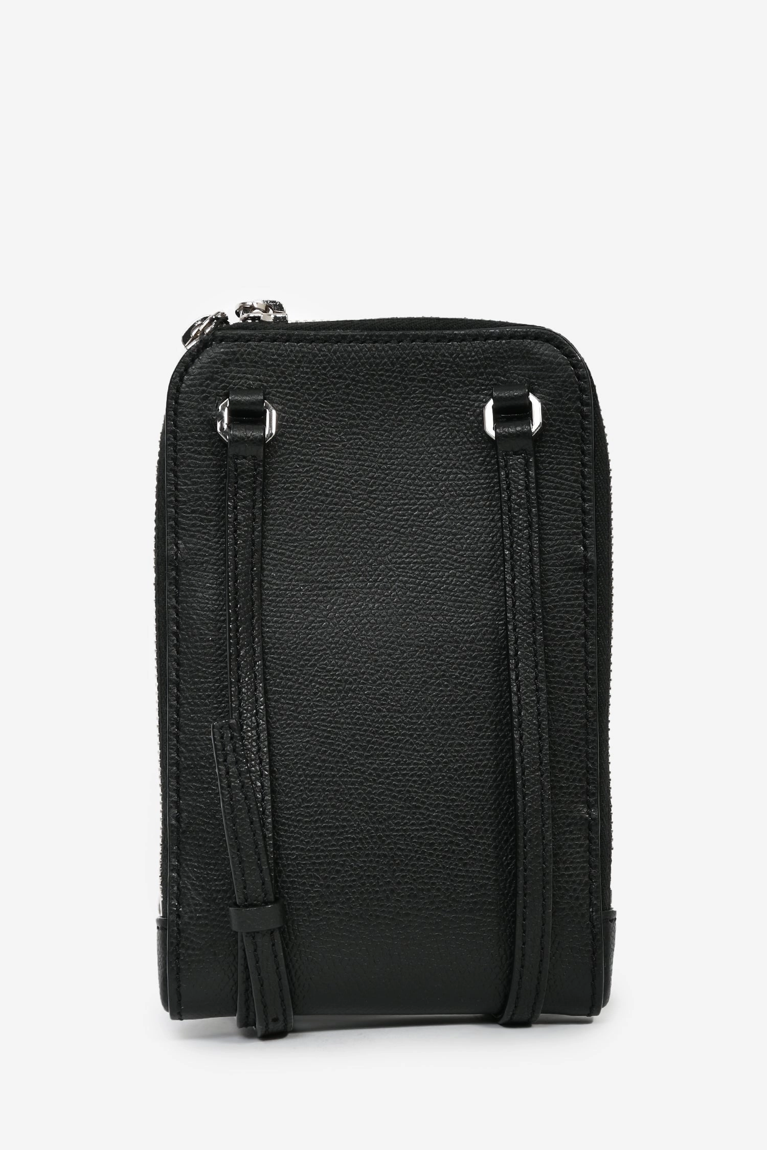 Valextra Black Leather Crossbody Phone Case
