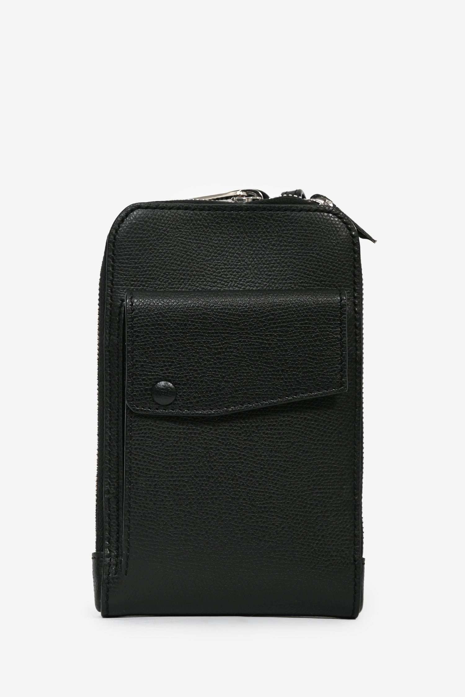 Valextra Black Leather Crossbody Phone Case