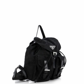 Vela Double Front Pocket Backpack Tessuto with Saffiano Leather Small