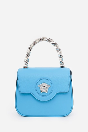 Versace Blue Leather La Medusa Chain Handle Bag with Strap