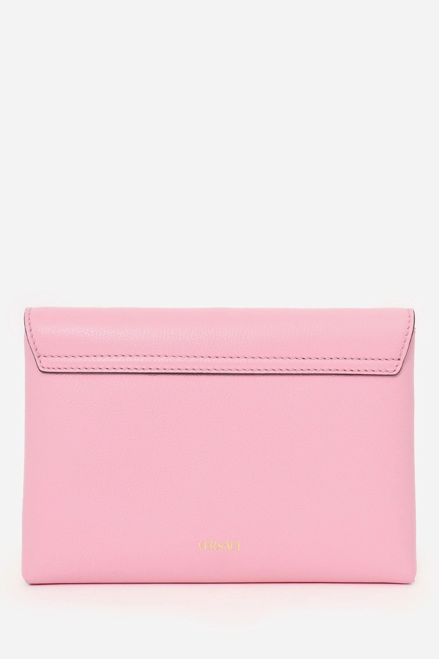Versace Pink Leather La Medusa Envelope Clutch