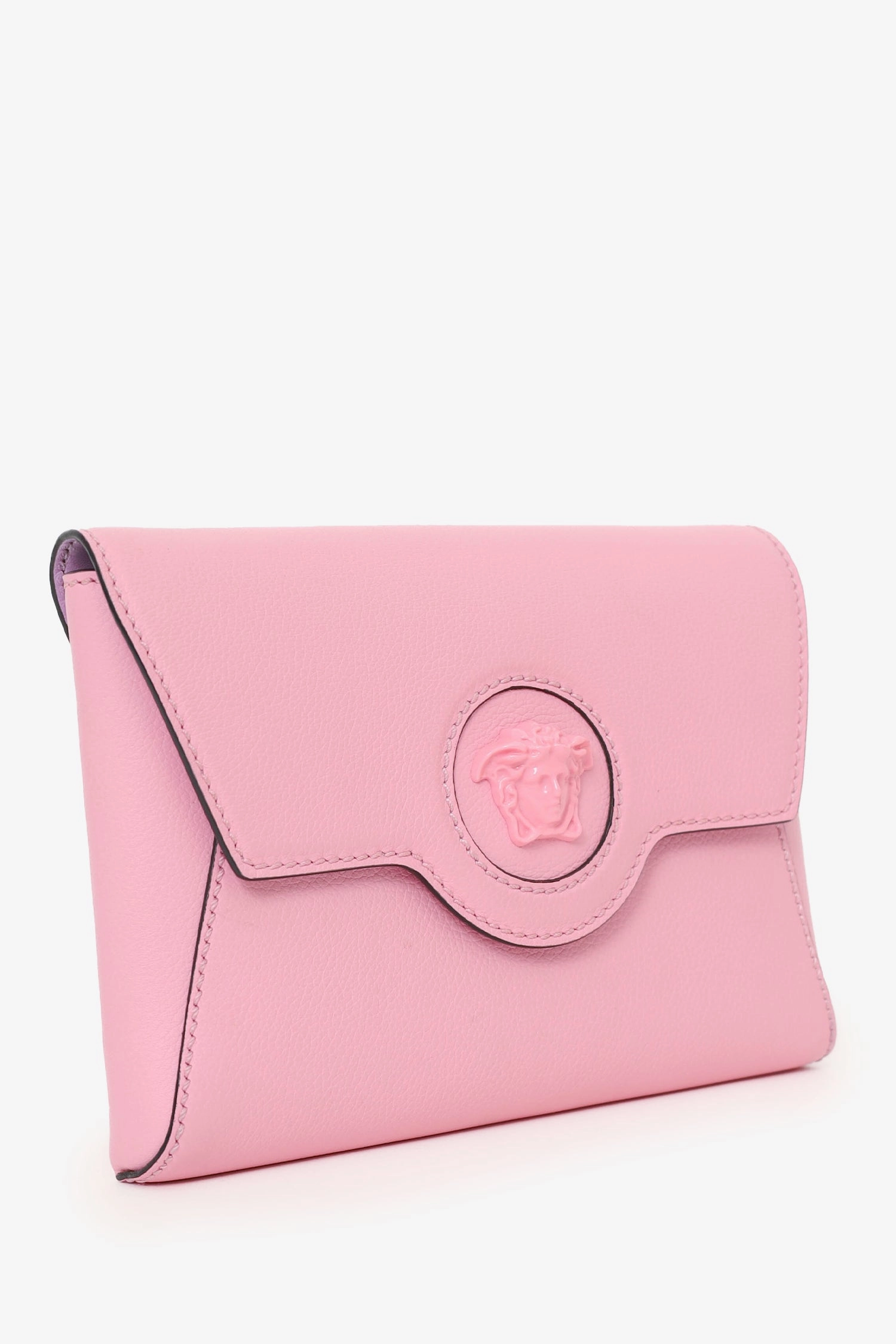 Versace Pink Leather La Medusa Envelope Clutch