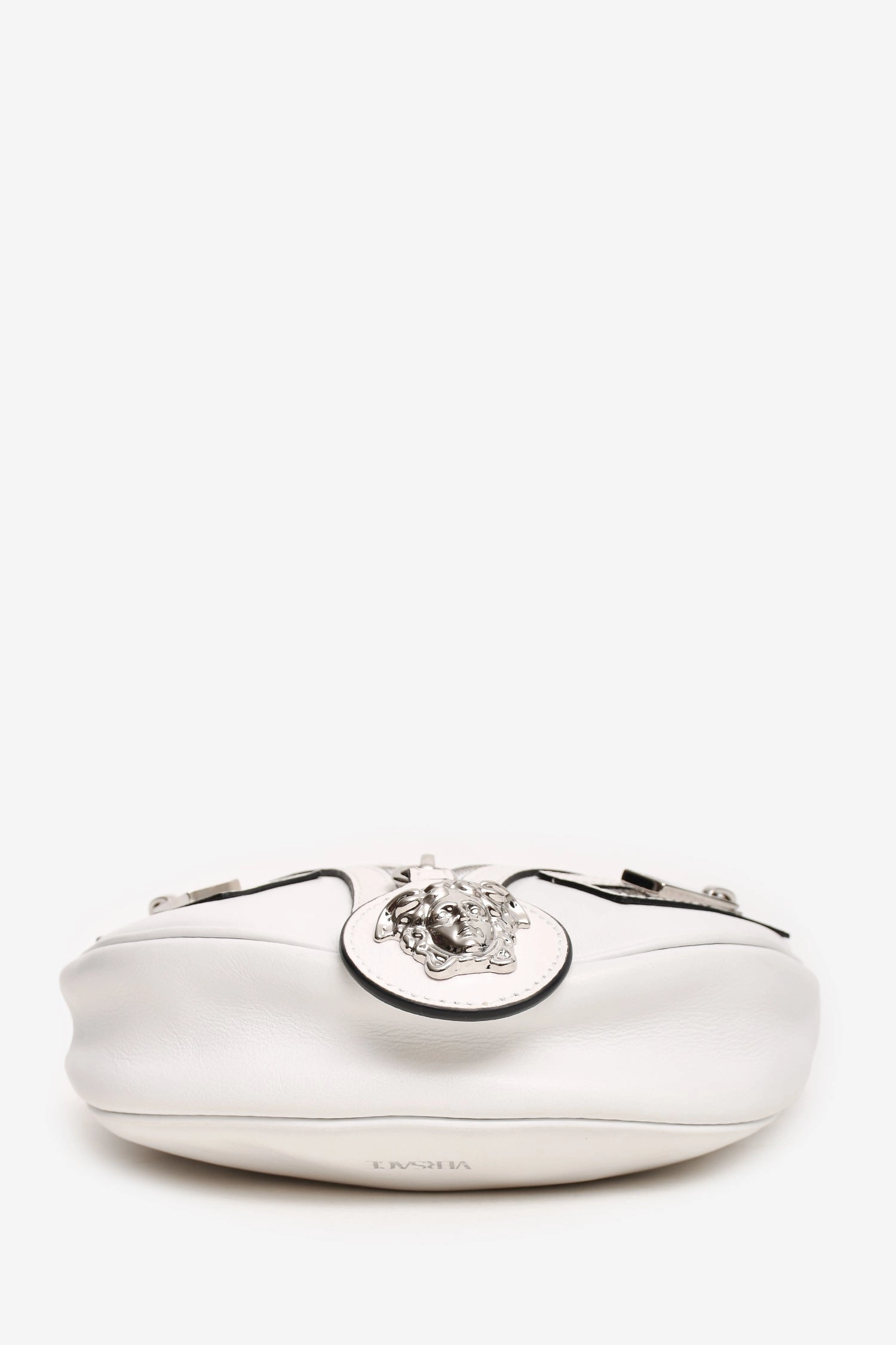 Versace White Leather Zip Detail Mini Hobo Bag With Strap