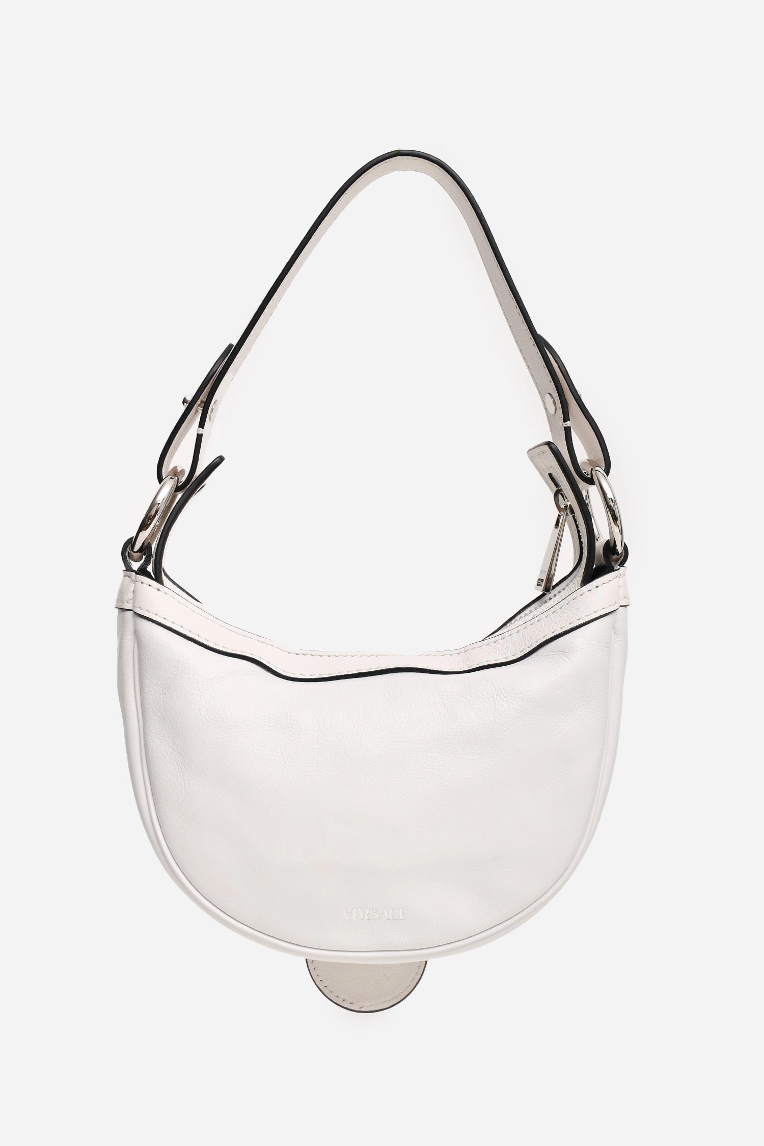 Versace White Leather Zip Detail Mini Hobo Bag With Strap