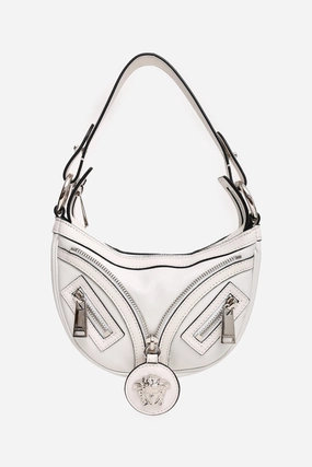 Versace White Leather Zip Detail Mini Hobo Bag With Strap