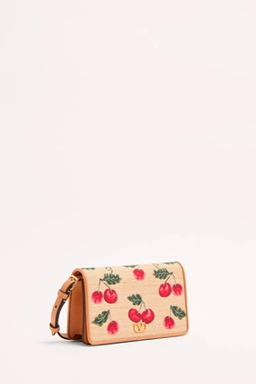 Vlogo Signature Mini Shoulder Bag In Jacquard Raffia With Cherryfic Pattern