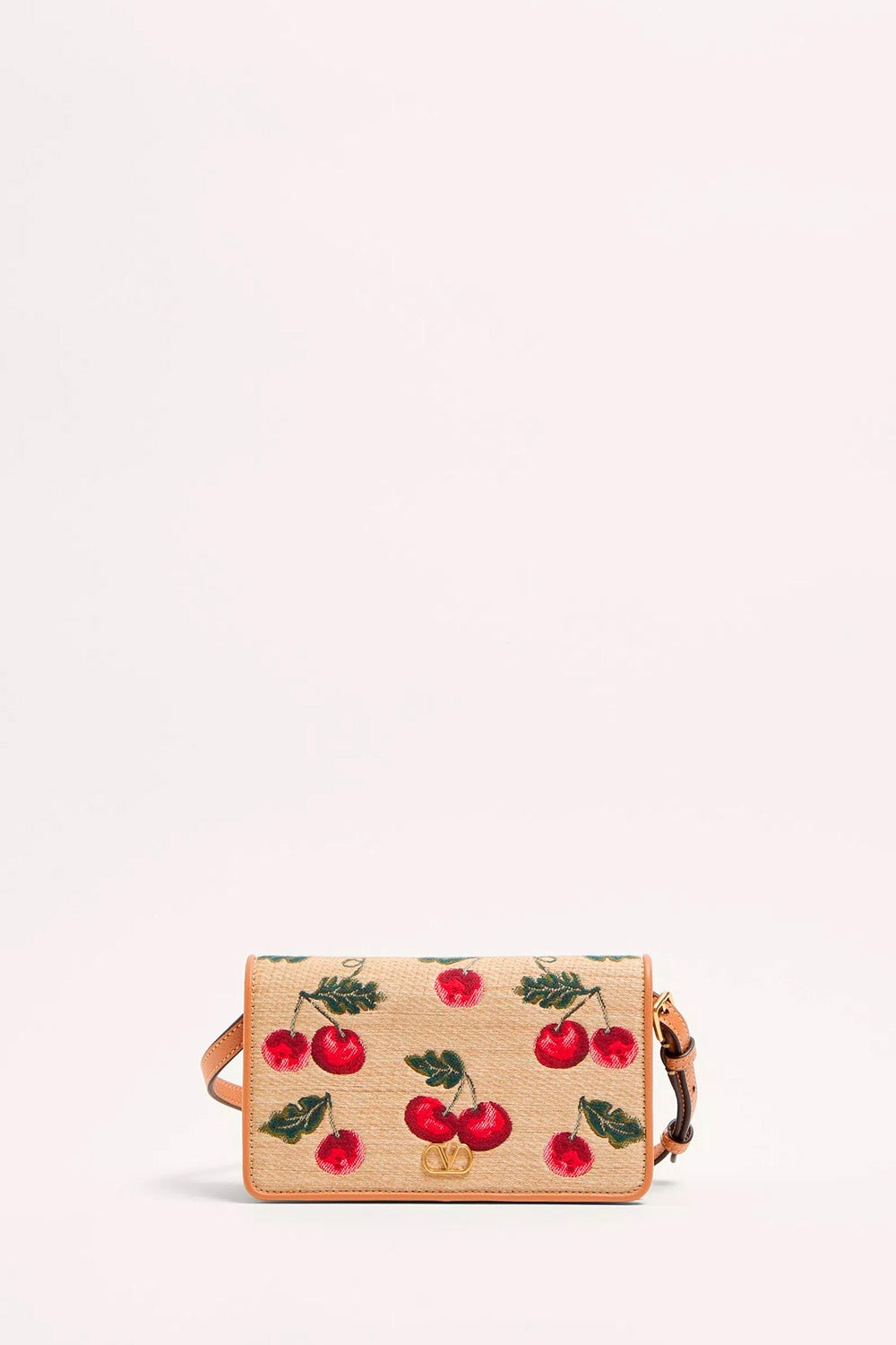 Vlogo Signature Mini Shoulder Bag In Jacquard Raffia With Cherryfic Pattern