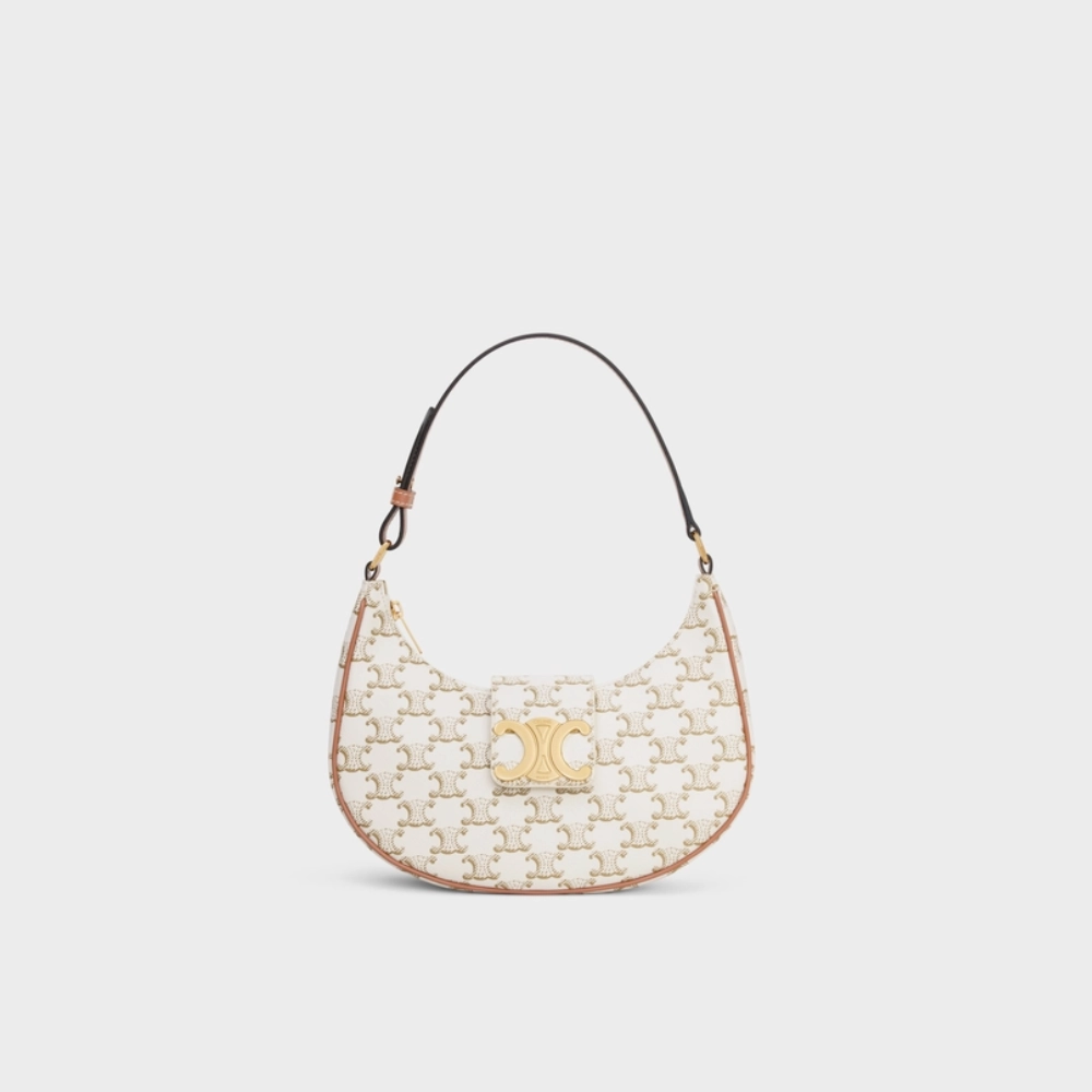 White Ava Triomphe Soft Bag In Triomphe Canvas And Calfskin Leather Shoulder Bag for Women