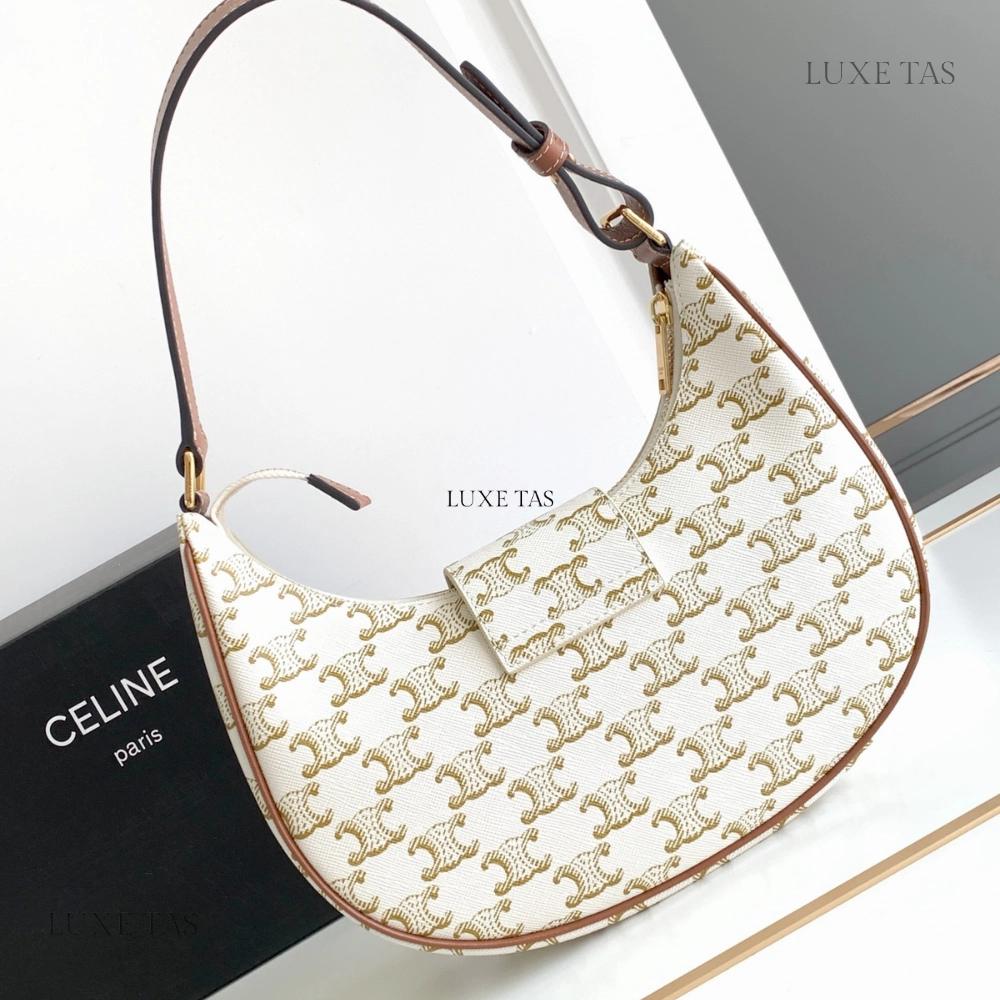 White Ava Triomphe Soft Bag In Triomphe Canvas And Calfskin Leather Shoulder Bag for Women