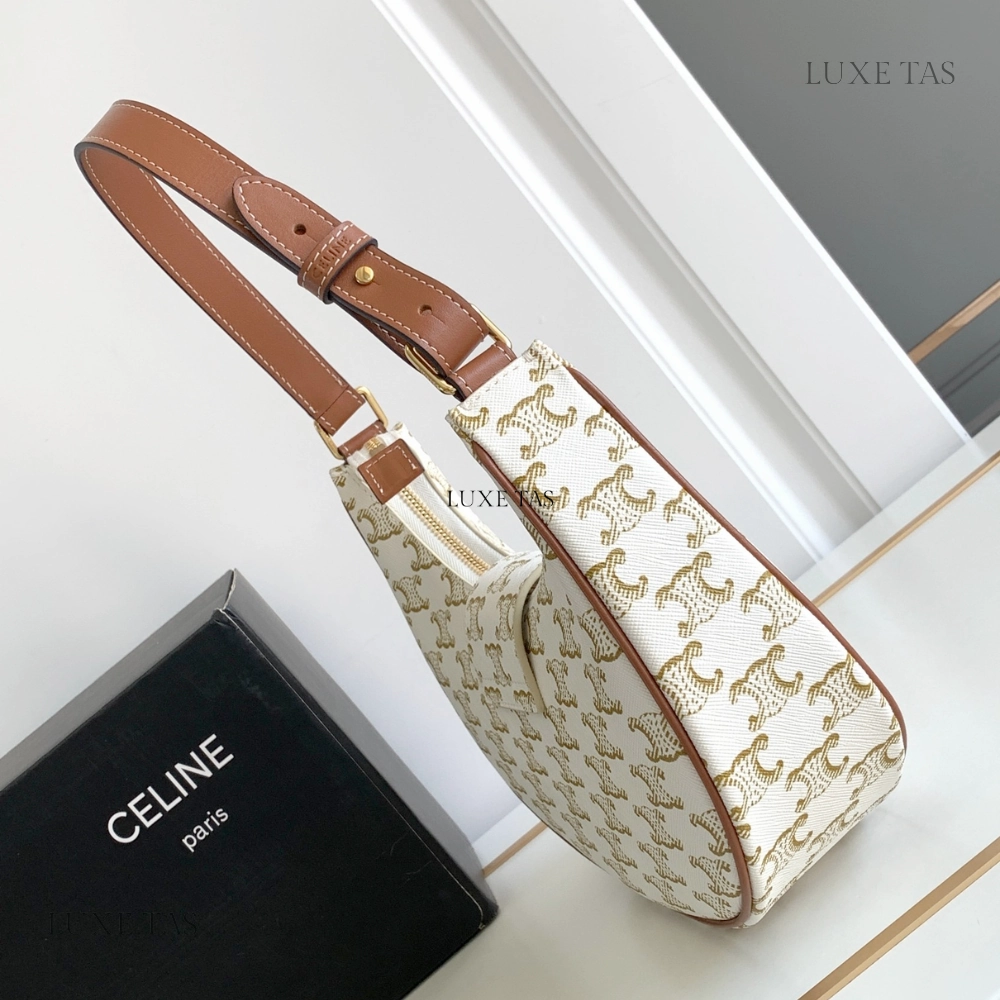 White Ava Triomphe Soft Bag In Triomphe Canvas And Calfskin Leather Shoulder Bag for Women