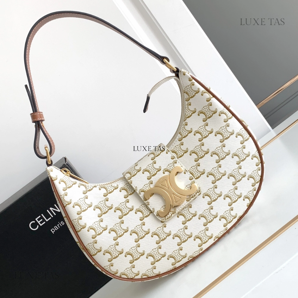 White Ava Triomphe Soft Bag In Triomphe Canvas And Calfskin Leather Shoulder Bag for Women