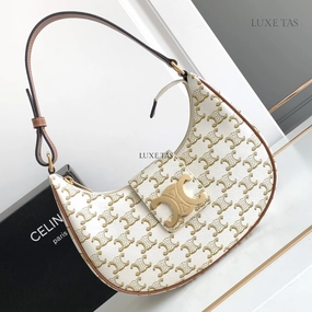 White Ava Triomphe Soft Bag In Triomphe Canvas And Calfskin Leather Shoulder Bag for Women