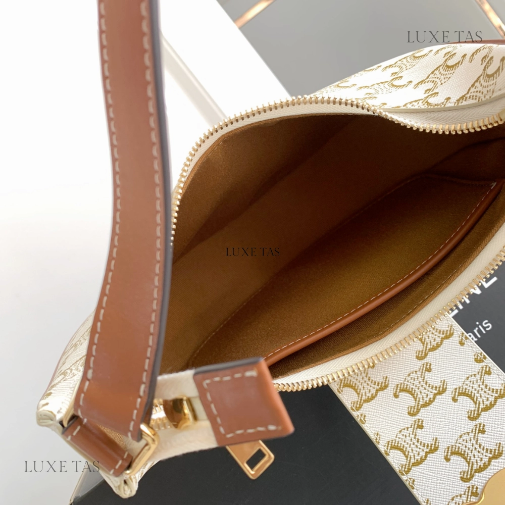 White Ava Triomphe Soft Bag In Triomphe Canvas And Calfskin Leather Shoulder Bag for Women