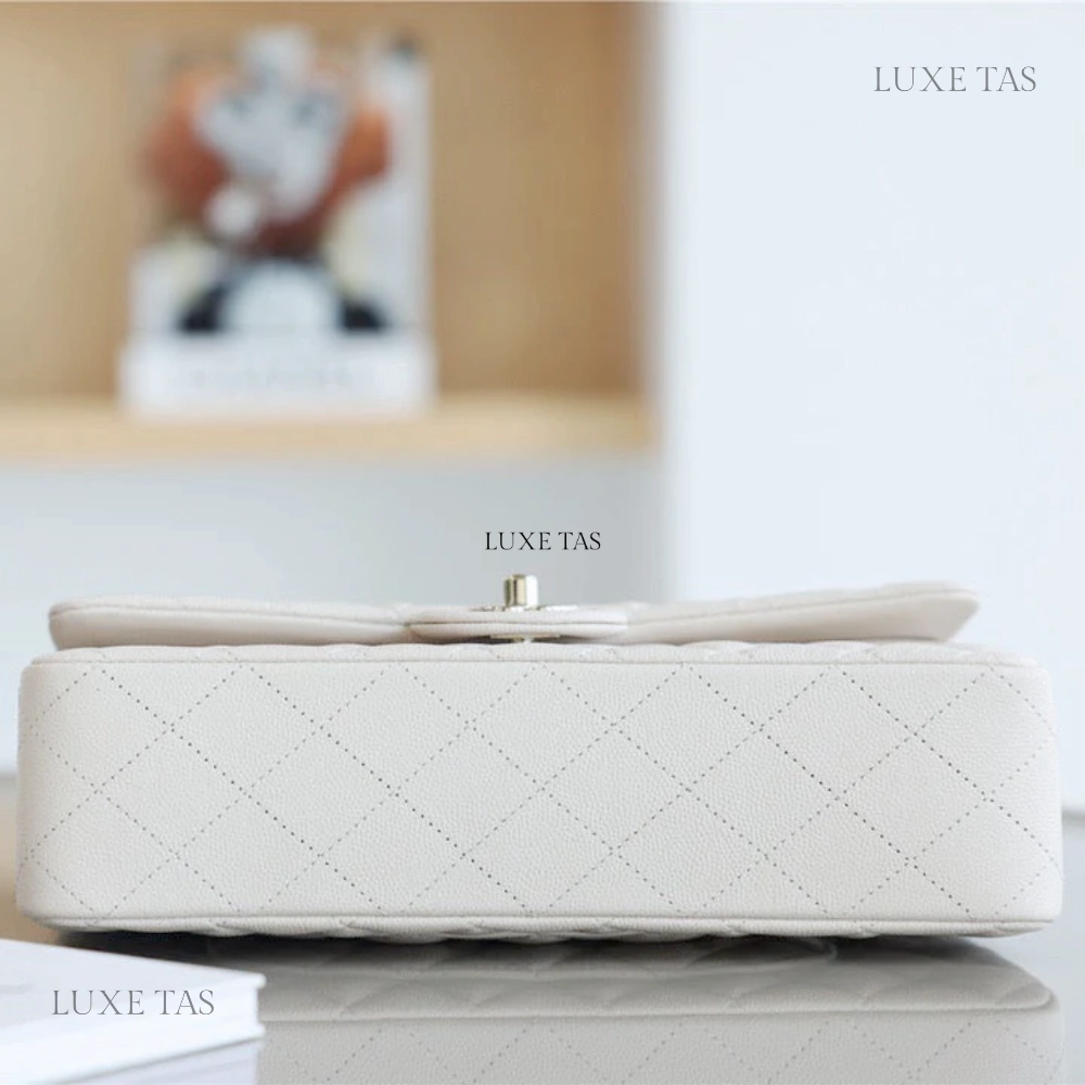 White Quilted Caviar Medium Classic Double Flap Bag Silver Hardware Leather Crossbody Bag for Women