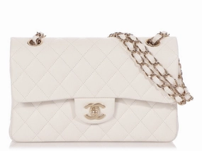 White Quilted Caviar Medium Classic Double Flap Bag Silver Hardware Leather Crossbody Bag for Women