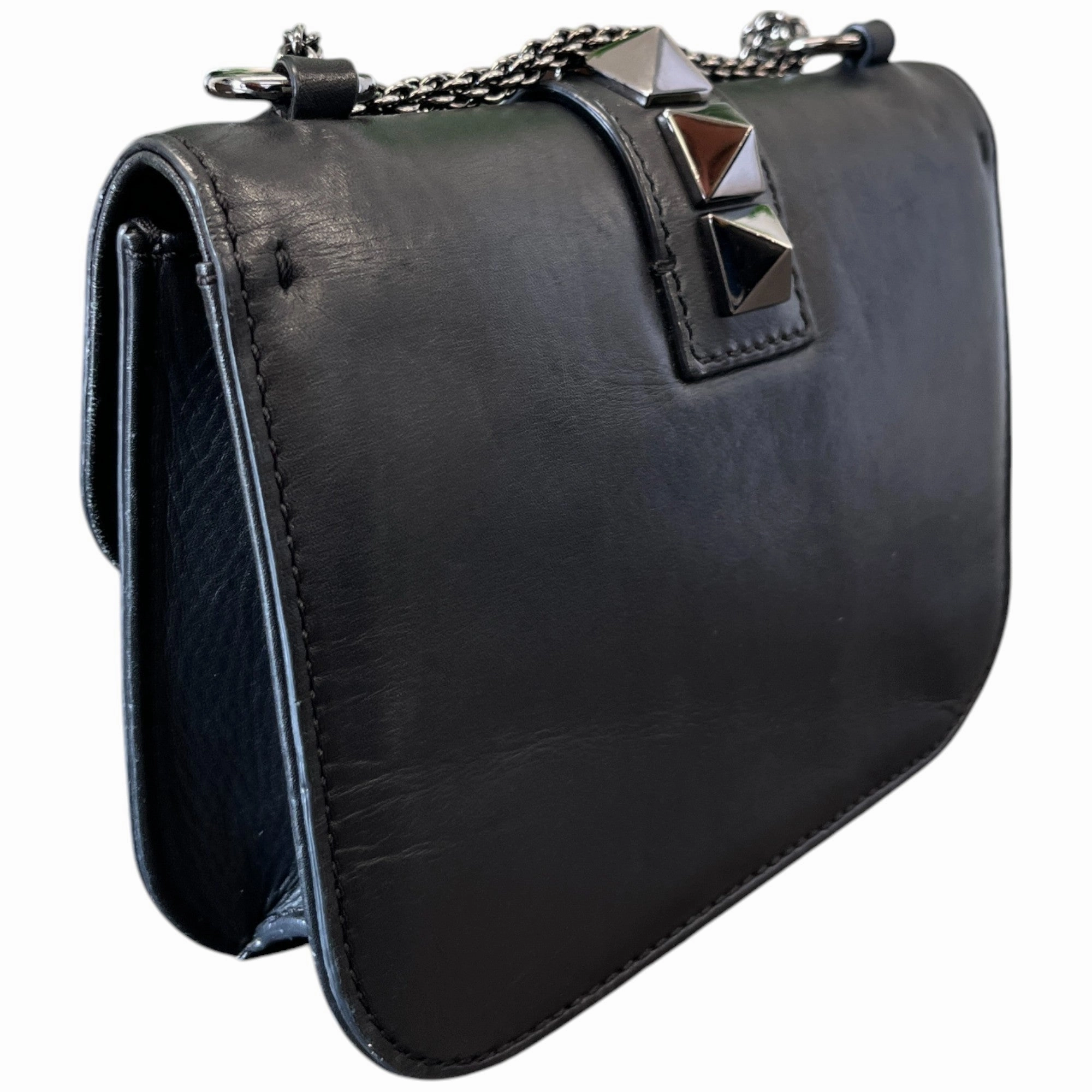 Women's Glam Lock Leather Crossbody Bag Black