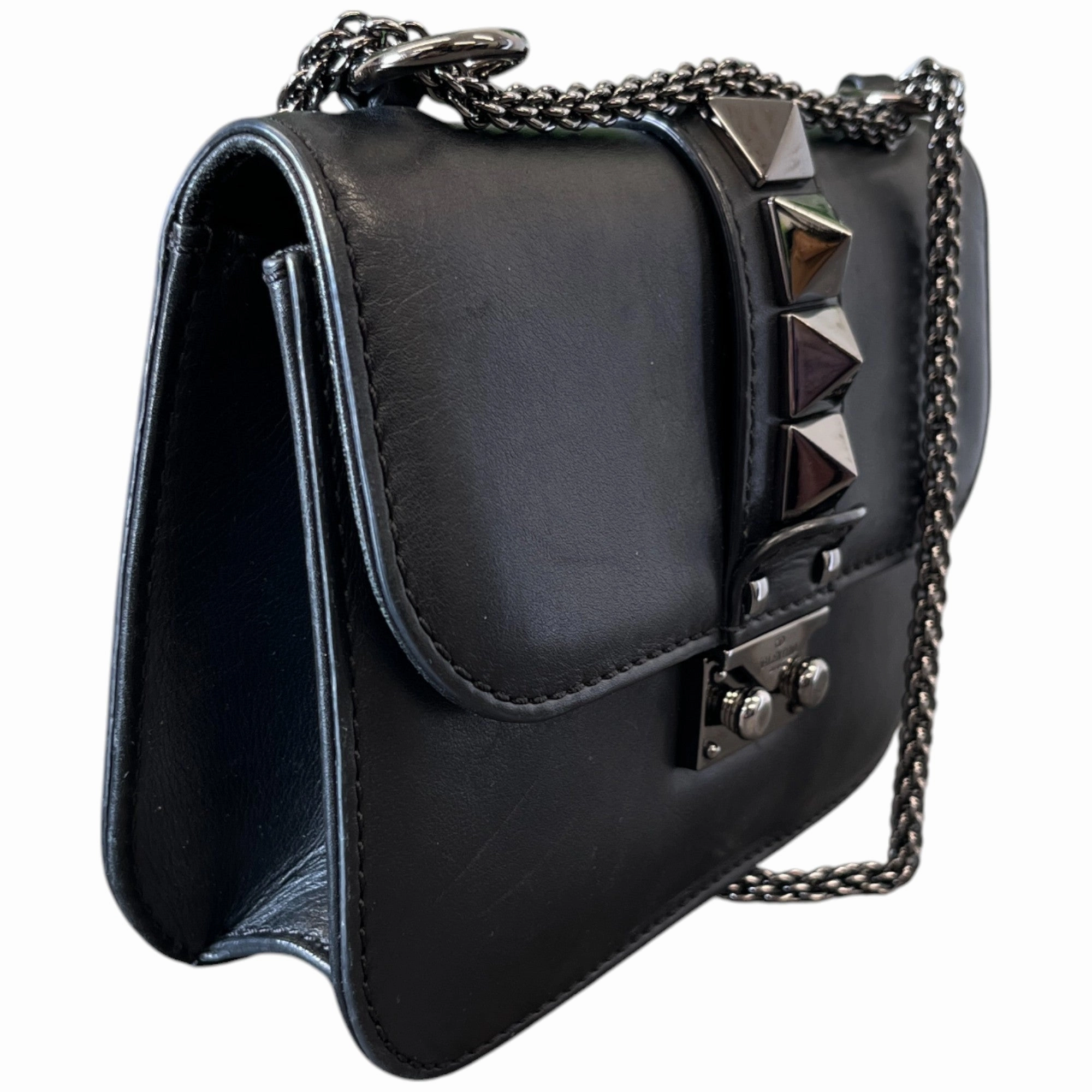 Women's Glam Lock Leather Crossbody Bag Black