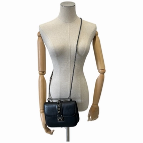 Women's Glam Lock Leather Crossbody Bag Black