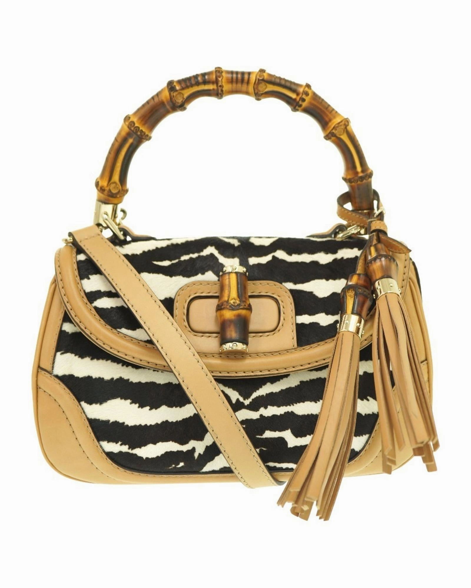 Zebra Hair Calfskin Bamboo Shoulder Bag