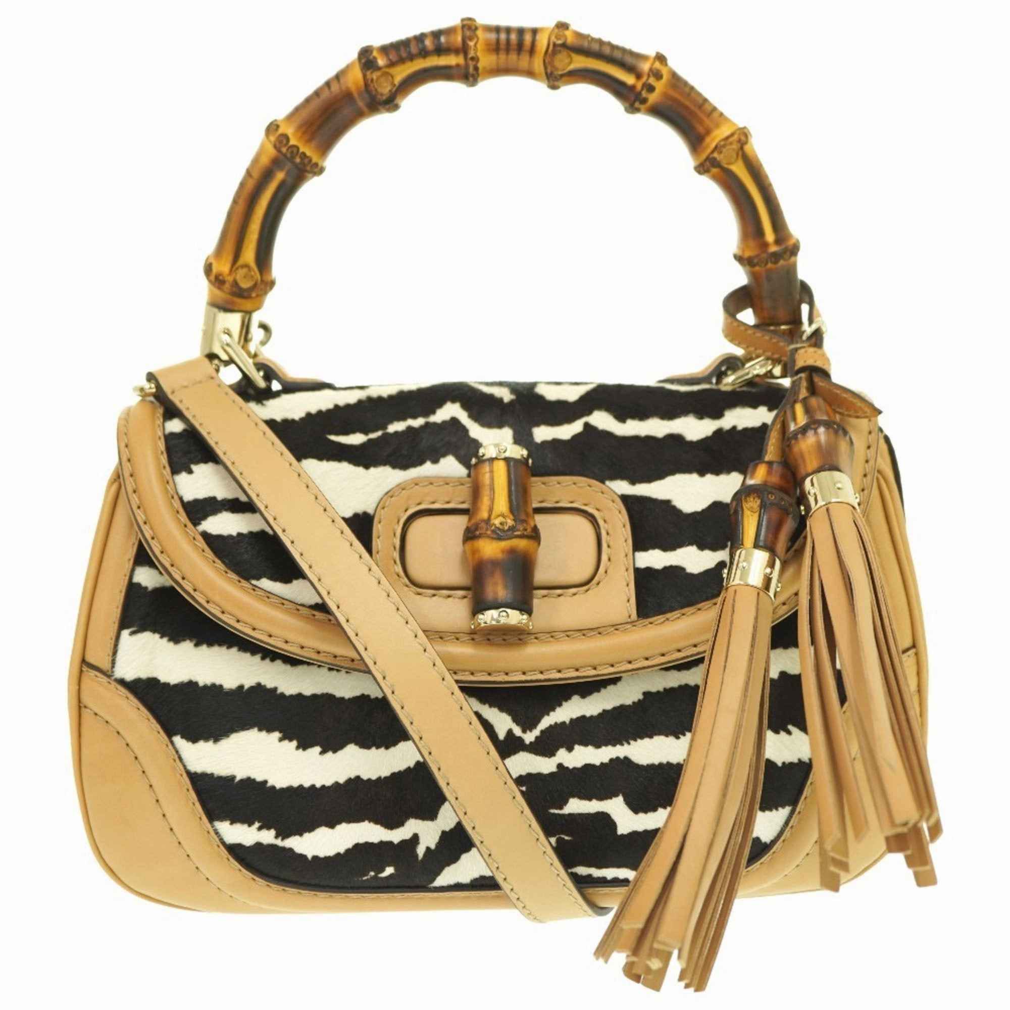 Zebra Hair Calfskin Bamboo Shoulder Bag