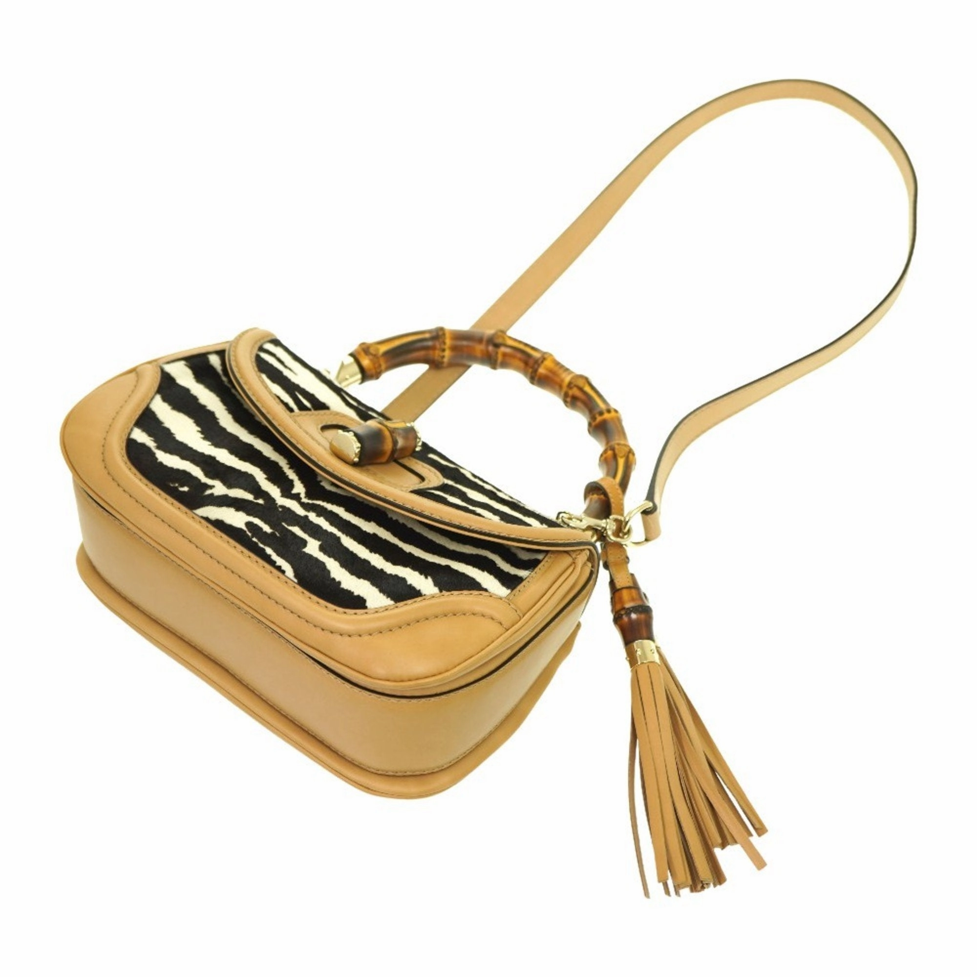 Zebra Hair Calfskin Bamboo Shoulder Bag