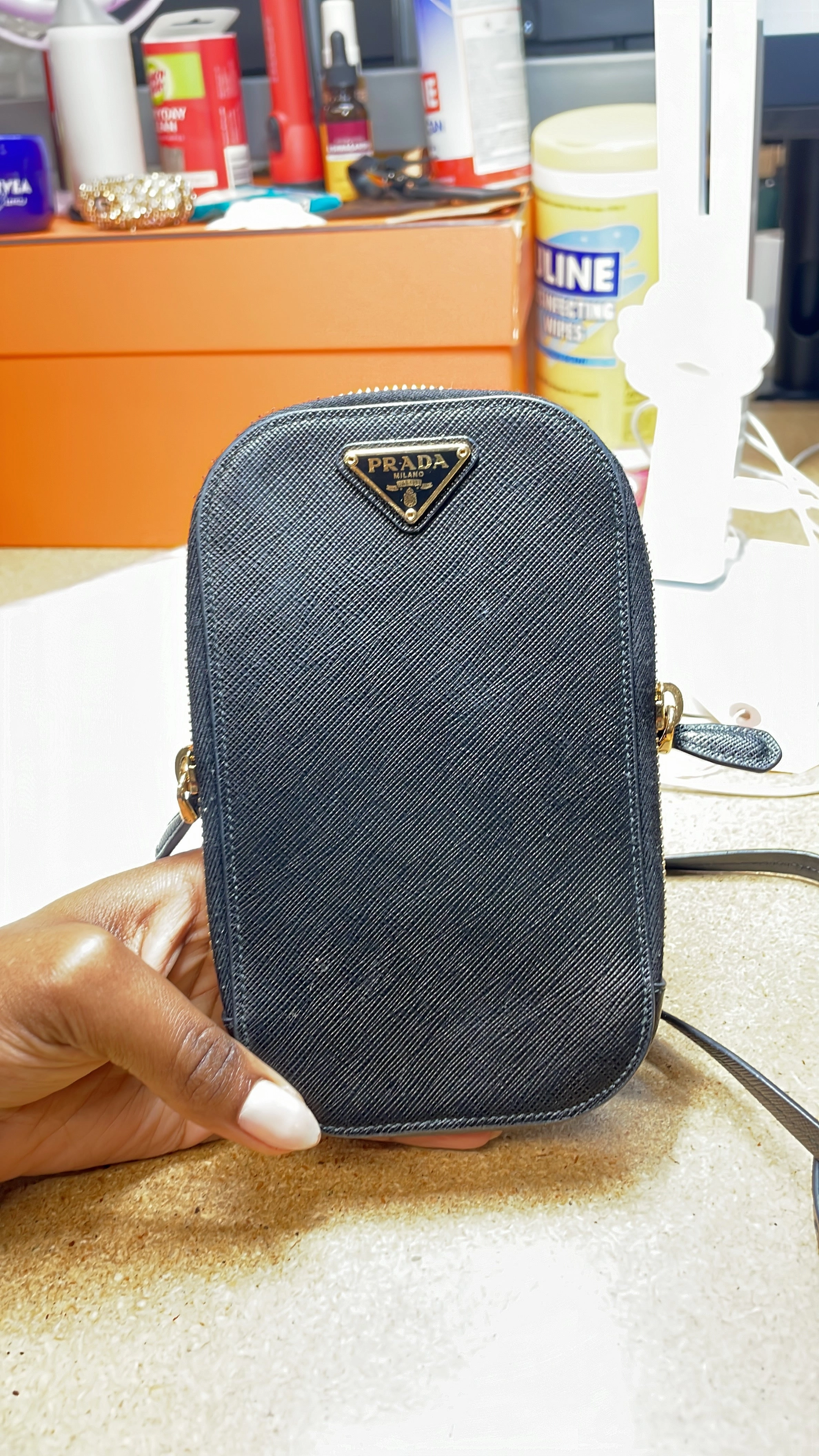 Zip Phone Holder Crossbody Bag Saffiano Leather